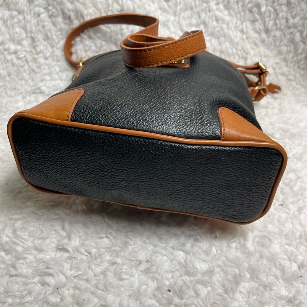 Valentina Italia black pebble leather bucket style shoulder bag tan trim… - Picture 5 of 10